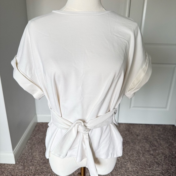 Express White Short Sleeve Belted Women’s Top XS - Picture 3 of 7